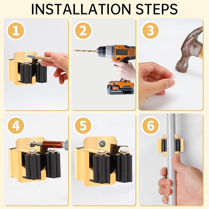4pcs Anti-Slip Broom and Mop Holder,Wall Mounted Utility Rack with Screws,Stainless Steel Heavy Duty Mop and Broom Hanger,Space-Saving for Kitchen,Home,Bathroom,Garden,Garage Storage.Gold