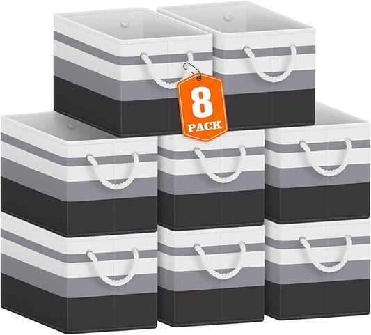 Fab totes Storage Bins [8-Pack], Foldable Storage Baskets for Organizing Toys, Books, Shelves, Closet, Large Storage Box with Rope Handles, Sturdy Organizer Bins,Gradient Grey-NeatNest