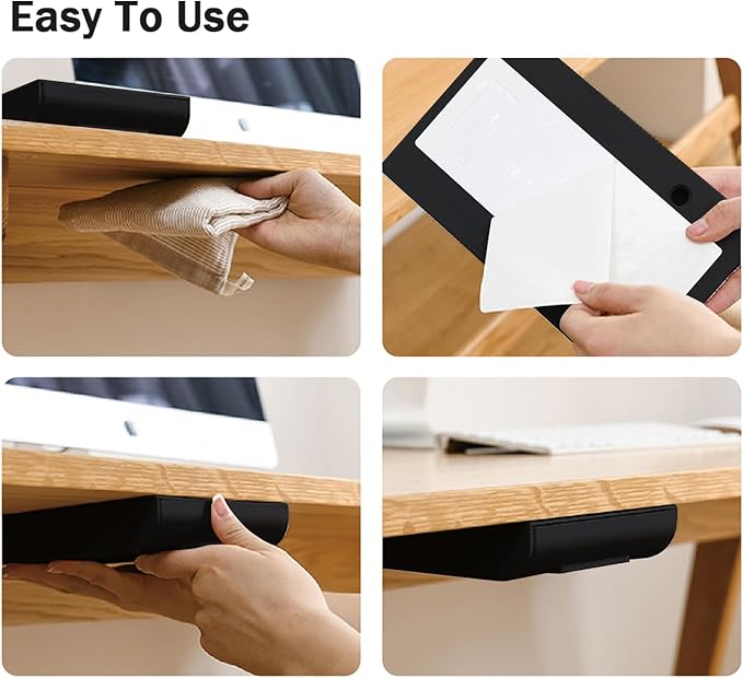 2 Packs Under Desk Drawers, Slide Out Drawer Attachment, Plastic Desk Accessories & Workspace Organizers, Self-Adhesive Hidden Desktop Pen Holder for Office School Home (Black)-NeatNest
