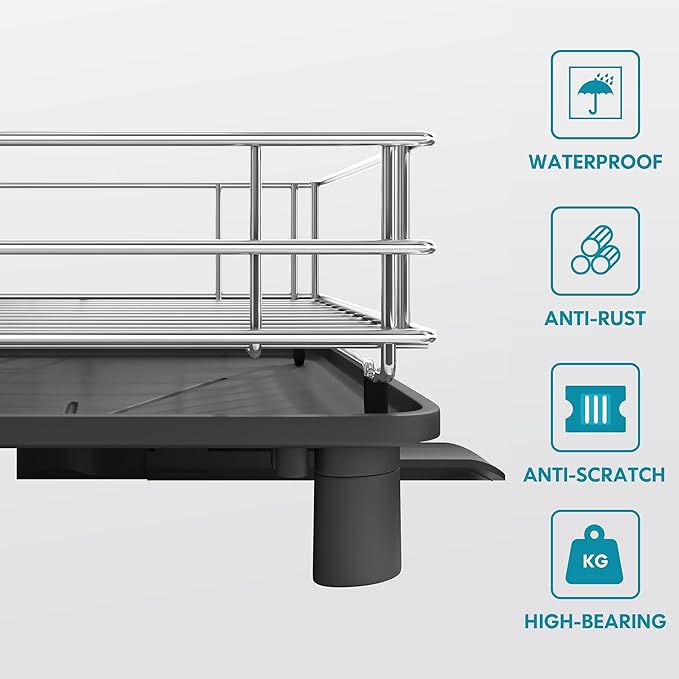 BOOSINY Dish Drying Rack for Kitchen Counter, Stainless Steel Dish Drainers with Drainboard Set, Space Saving, Compact Metal Plates Strainers Rack with Cup Holder, Utensil Holder-NeatNest