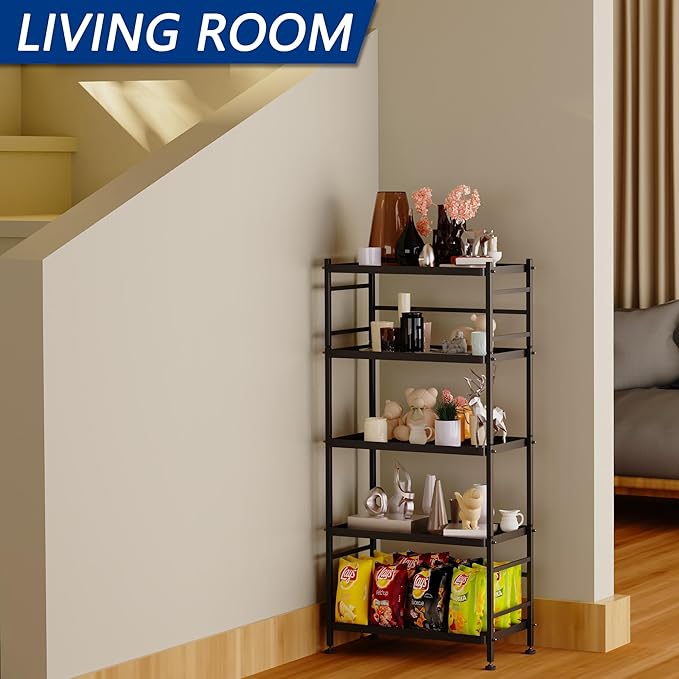 5-Wire Shelving Metal Storage Rack Shelves, Standing Storage Shelf Units for Laundry Bathroom Kitchen Pantry Closet(Black, 21.5L x 12.8W x 50.5H)
