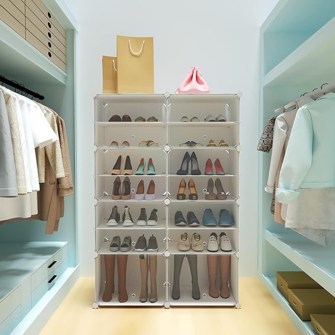 Shoe Rack Organizer, 32 Pair Shoe Storage Cabinet with Door Expandable Plastic Shoe Shelves for Closet,Entryway,Hallway,Bedroom-NeatNest