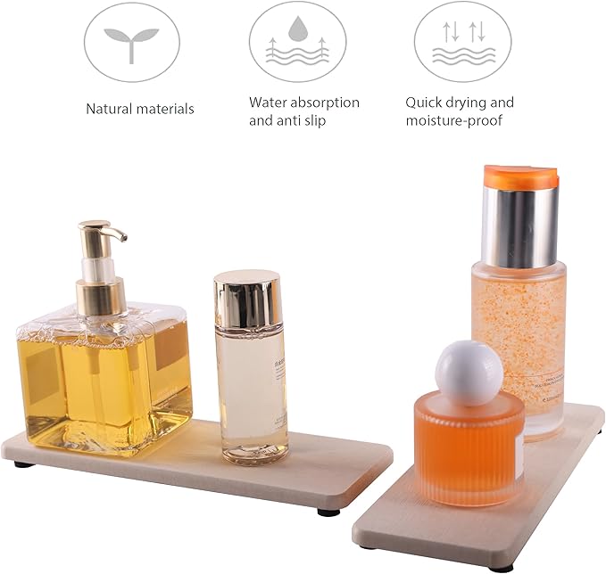 2 Pcs Water Absorbing Stone Trays, Kitchen/Bathroom Sink Soap Dish, Diatomite Tray Used for Hand Soap & Cosmetic Bottles in The Modern Home, 3.15" W x 8.7" L, Light Gray-NeatNest