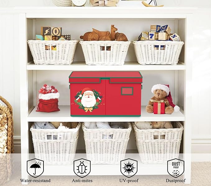 Christmas Ornament Storage Box Red Christmas Decoration Storage Containers 600D Oxford fabric Ornament Organizer Storage Box Fit 96 3 inch Holiday Ornaments Christmas Decor Storage Container-NeatNest
