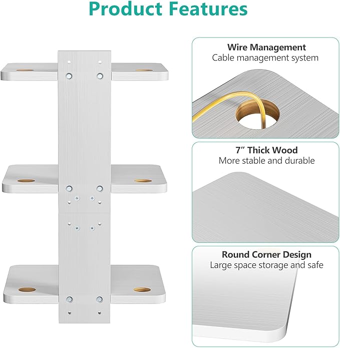 WALI Floating TV Shelf, Holds Up to 22lbs, Wooden Wall Mounted Shelves for DVD Players, Cable Boxes, Routers, Game Consoles, Living Room Decor Accessories (CS303NW), 3 Shelf, White