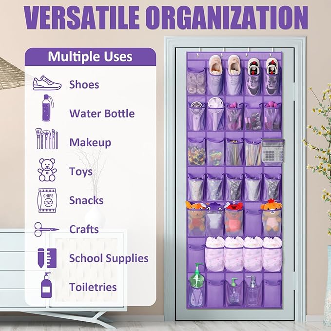 Tiblue Over The Door Shoe Organizer - 35 Mesh Pockets, Hanging Shoe Rack & Holder For Sneakers, Women's High Heels, Lavender-NeatNest