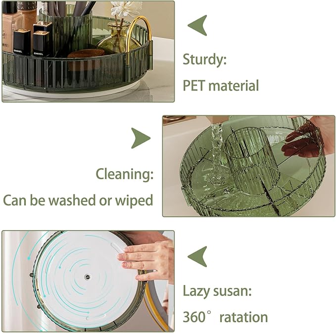 Rotating Makeup Organizer for Vanity, High-Capacity Skincare Clear Make Up Storage Perfume Organizers Cosmetic Dresser Organizer Countertop 360 Spinning (Green, New-3 Tier)-NeatNest