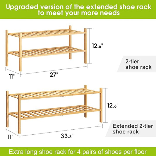 BMOSU 2-Tier Bamboo Extended Shoe Rack Premium Stackable Shoe Shelf Storage Organizer for Hallway Closet Living Room Entryway Organizer (Natural Bamboo)-NeatNest