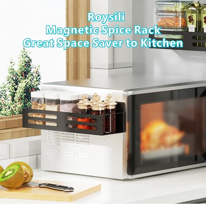 Magnetic Spice Rack for Refrigerator Magnetic Fridge Shelf for Kitchen Magnetic Shelves for Fridge 4 Pack Black