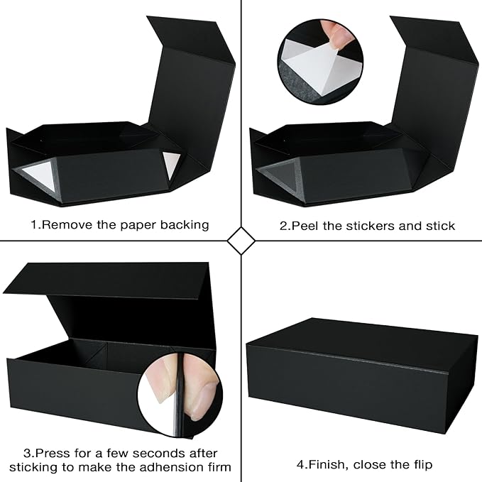Aimyoo Galaxy Black Collapsible Gift Box with Magnetic Closure Lids 10.5x7x3 in, Bridesmaid Groomsmen Proposal Box, Medium Rectangle Box for Present Graduation Storage 3 Pack-NeatNest