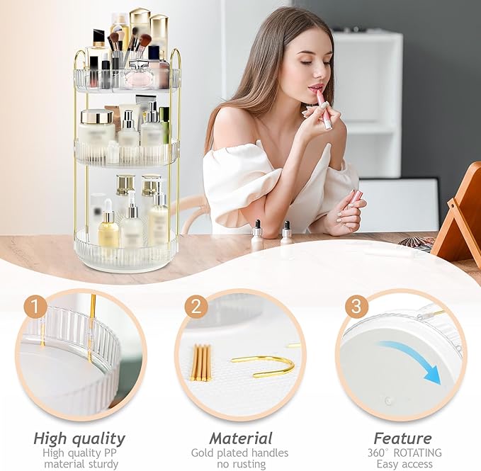 360 Rotating Makeup Organizer for Vanity,3 Tier Large Capacity Skincare Organizers,Bathroom Counter Organizer, transparent Spinning Perfume Organizer & Vanity Organizer (NEW-White, 3 Tier)-NeatNest