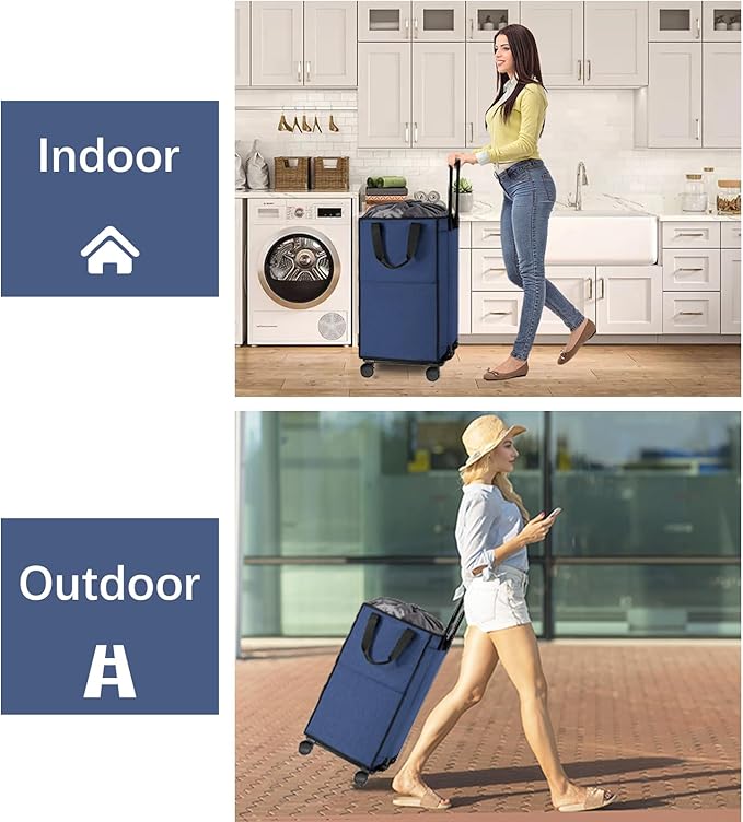 Bukere Extra Large Rolling Laundry Basket with Wheels, 90L Freestanding Collapsible Laundry Hamper Bag for Clothes Storage, Removable Wheeled Cart for College Dorm Apartment Laundry Room Bathroom-NeatNest