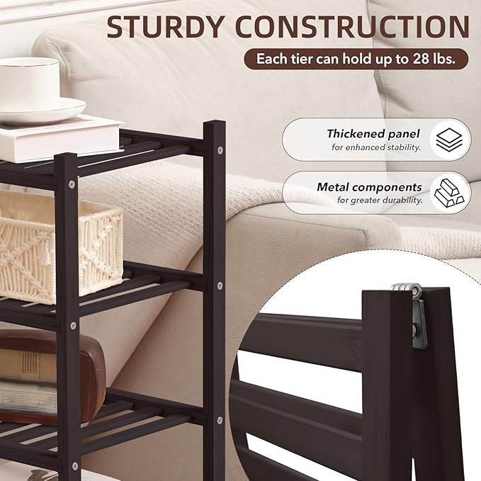 5 Tier Bamboo Shoe Rack Storage Organizer for Closet, Multifunctional Stackable Free Standing Shoe Shelf Organizer for Small Space,Entryway, Hallway, Bathroom27 x11 x32 (Brown, 5 Tier)-NeatNest
