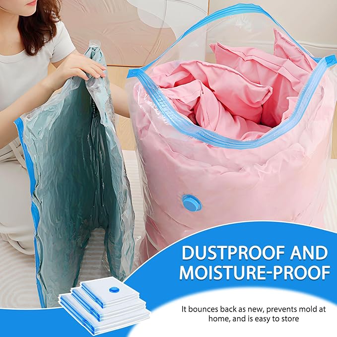 6 Pack Vacuum Storage Bags, Vacuum Seal Bags for Clothing with Hand Pump, 2 Jumbo+2 Large+2 Medium, 80% Space Saver Bags for Clothes, Pillows, Comforters and Blankets, Home Travel Essentials(6 Combo)-NeatNest
