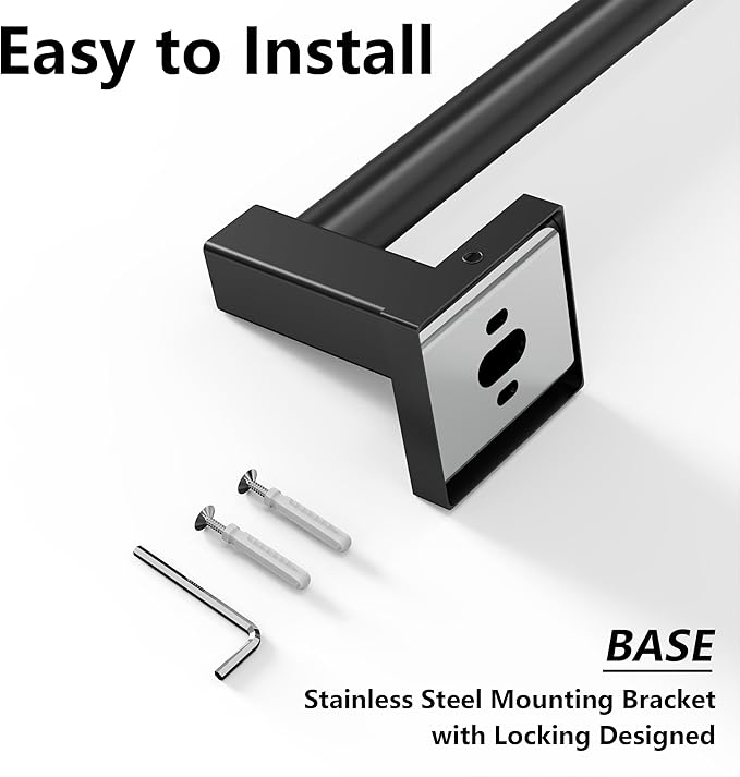 Adjustable Towel Bar, 14.4inch - 25.2inch Towel Rack, Wall Mounted for Bathroom, Kitchen Hand Towel Holder Cloths Hanger SUS 304 Stainless Steel Organizer Single Bar (Matte Black)
