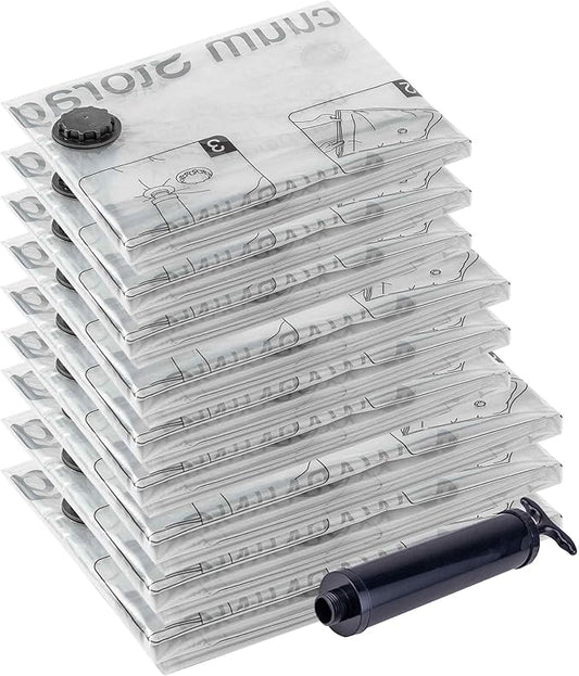 Vacuum Storage Bags 9 Combo, (3 Jumbo, 3 Large, 3 Medium) Space Saver Bags with Travel Hand Pump, Compression Airtight Sealer Bags for Clothes, Bedding, Pillows, Comforters, Blankets-NeatNest