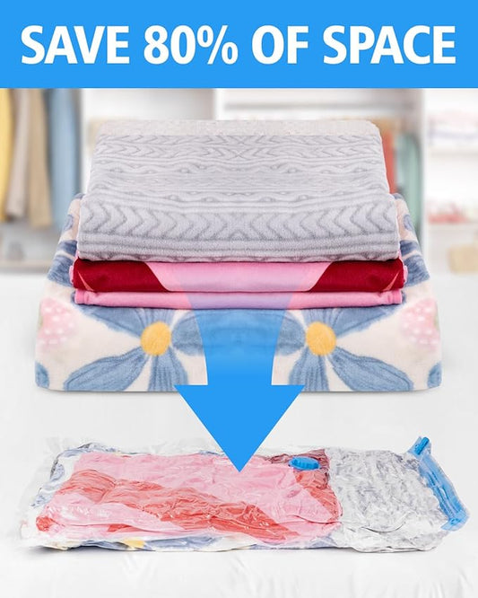 Vacuum Storage Bags 12 Pack Jumbo Vacuum Sealed Bags for Clothing Vacuum Seal Bags Space Saver Bags Compression Bags Vacuum Bags for Travel with 1 Electric Pump-NeatNest