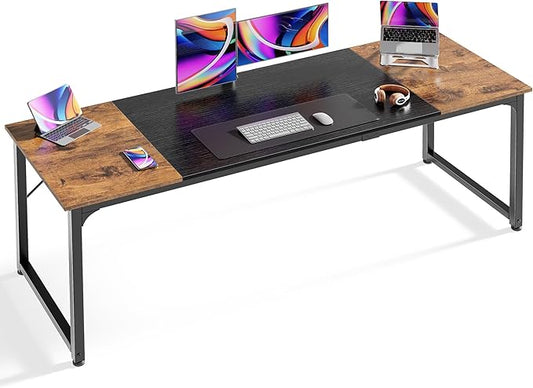 Huuger Computer Desk, 70 Inch Office Desk, Gaming Desk with Storage, Writing Desk Work Desk for Home Office, Study, Long Simple Desk, Large Legroom, Metal Frame, Rustic Brown and Black-NeatNest