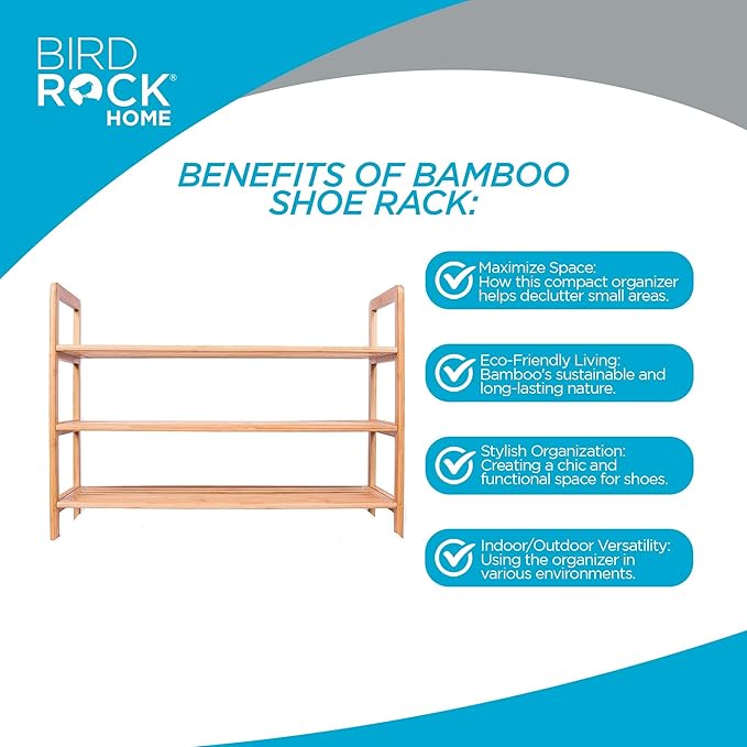 BirdRock Home Bamboo Shoe Rack Organizer for Entryway, Closet, or Front Door - Stackable Wooden Storage Shelf for Small Spaces, Indoor or Outdoor, Decorative Brown Madera - Elegant, Simple - 3 Tier-NeatNest