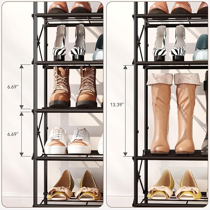 IBUYKE 8 Tier Shoe Rack, Large Capacity Shoe Storage Organizer for 32 Pairs of Shoes, Metal Shoe Storage Rack with Shelf for Entryway Hallway Closet Garage, Rustic Brown and Black TXJ018H-NeatNest