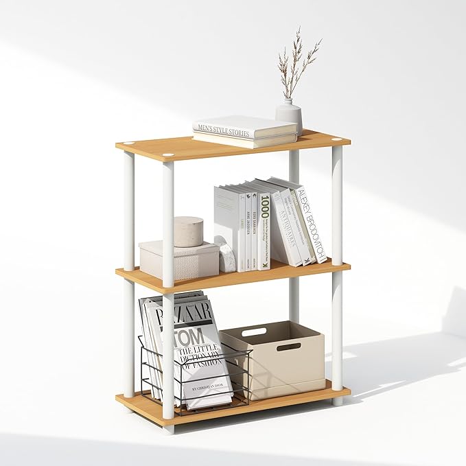 Furinno Turn-N-Tube 3-Tier Multipurpose Compact Bookcase, Beech-NeatNest