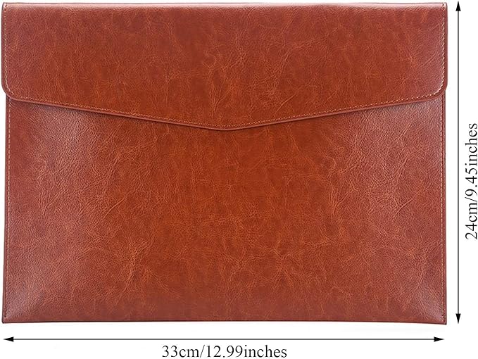 Enyuwlcm PU Leather A4 File Folder Document Holder Envelope Folder Case with Snap Closure for Receipt Contract Black&Brown
