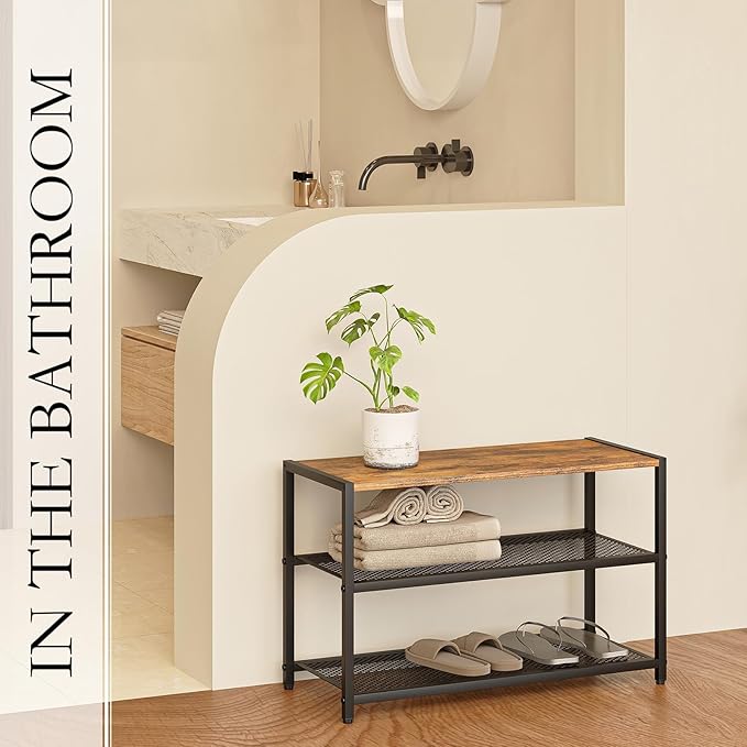 Shoe Rack, 3-Tier Shoe Shelf with Dense Metal Mesh, Durable Industrial Freestanding Shoe Rack for Front Door Entrance, Hallway, Entryway, Living Room, Bathroom (25" Dx11.02 W x15.75 H)-NeatNest