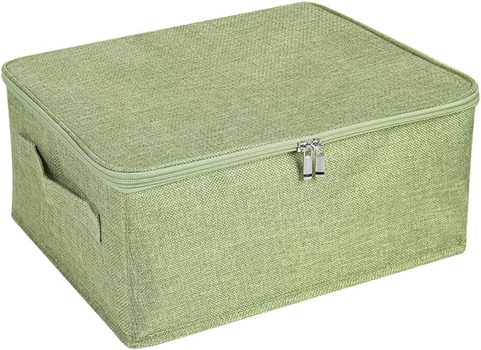 ANMINY Storage Bins with Zipper Lids 13 Qt Lidded Fabric Storage Boxes Baskets Cubes with Handles Collapsible Washable Cotton Linen Closet Shelf Clothes Organizer Containers - Green, Small-NeatNest
