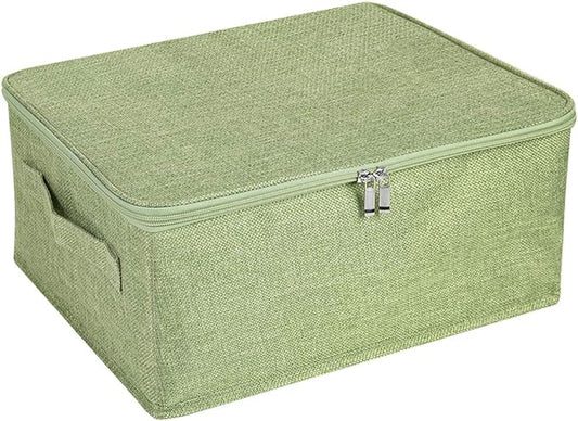 ANMINY Storage Bins with Zipper Lids 13 Qt Lidded Fabric Storage Boxes Baskets Cubes with Handles Collapsible Washable Cotton Linen Closet Shelf Clothes Organizer Containers - Green, Small-NeatNest