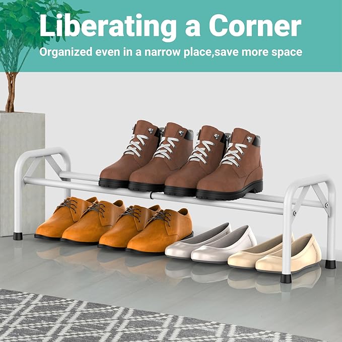 1-Tier Free Standing Shoe Racks, White Shoe Organizer for Closet, Entryway, Garage & Corridor, Sturdy Shoe Rack, Small Closet Shoe Rack-NeatNest