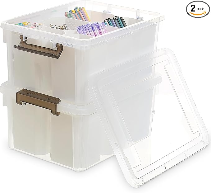 Citylife 17 QT Plastic Storage Bins Clear Storage Box with Lids Multipurpose Stackable Storage Containers for Organizing Tool, Craft, Crayon, 2 Packs-NeatNest