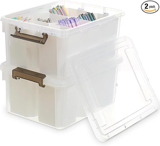 Citylife 17 QT Plastic Storage Bins Clear Storage Box with Lids Multipurpose Stackable Storage Containers for Organizing Tool, Craft, Crayon, 2 Packs-NeatNest