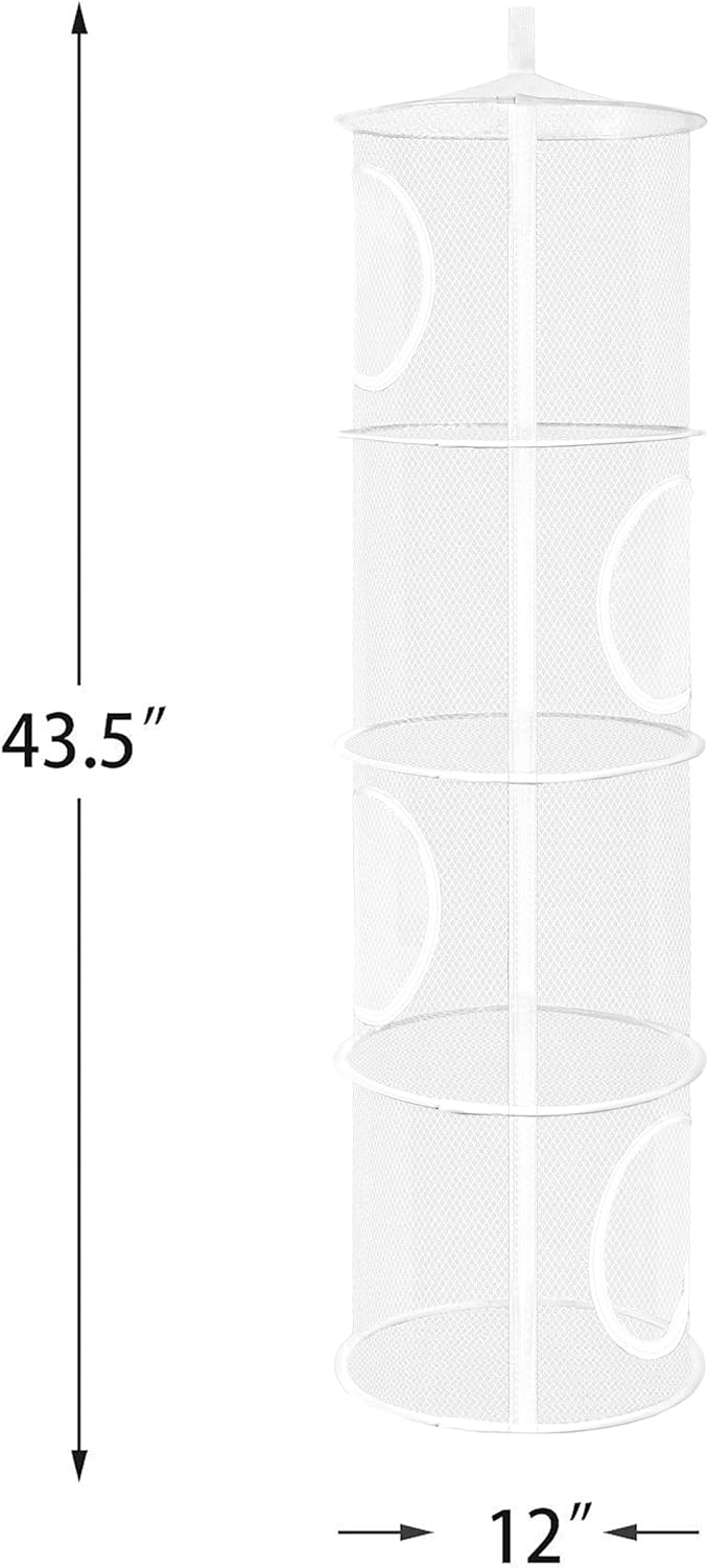 coastal rose 2Pcs Stuffed Animal Storage Foldable Stuffed Animal Net or Hammock Organizer, 4 Compartments Hanging Mesh Toy Storage Hammock for Kid Room Toys, Gloves, Hats, Socks(White)-NeatNest