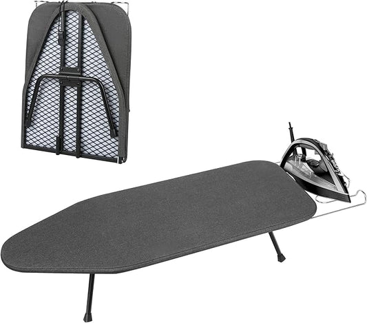 Folding Tabletop Ironing Board with Iron Rest, 31.6 x 12.5 inches, Padded Cotton Cover, Metal Mesh Panel, Mini Iron Board for Small Space and Travel,Gray