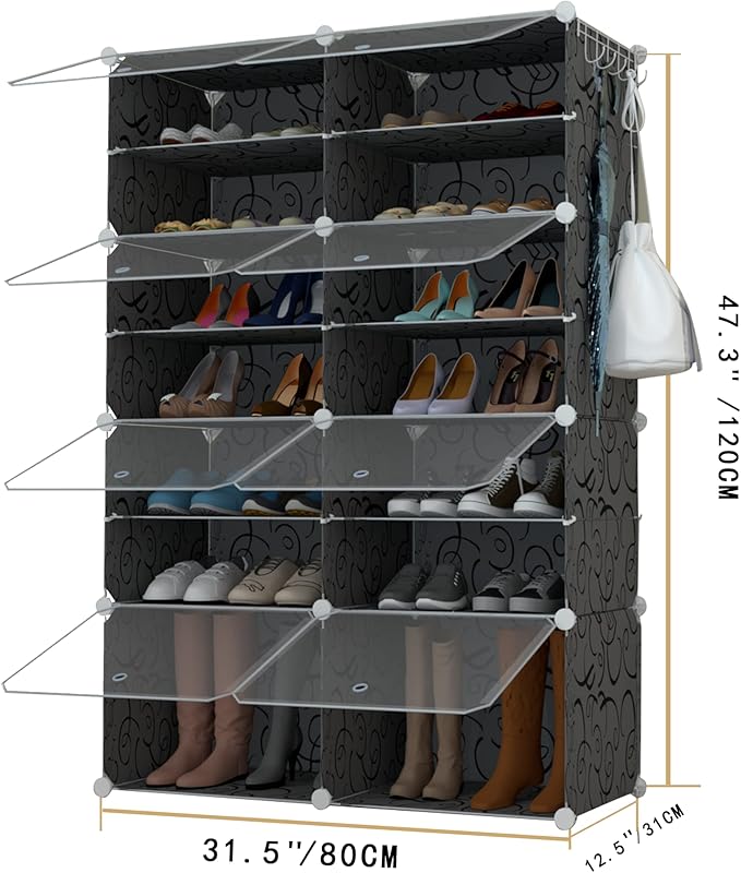 Shoe Rack Organizer, 32 Pair Shoe Storage Cabinet with Door Expandable Plastic Shoe Shelves for Closet,Heels,Boots,Slippers,8 Tier-NeatNest