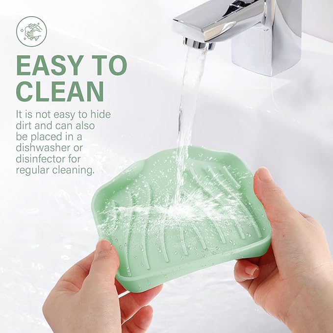 2PCS Self Draining Soap Holder,Spofit Silicone Soap Dish, Suitable for for Kitchen, Bathroom, Shower, Bath Tub,Soap Container (Light Green)-NeatNest