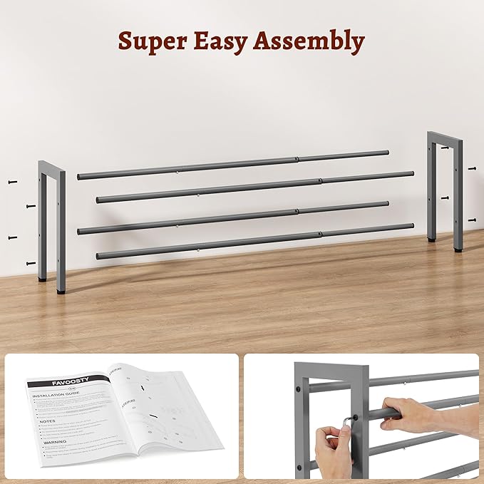 FAVOOSTY 2-Tier Expandable Shoe Rack, Adjustable Shoe Shelf Storage Organizer Space Saving Metal Free Standing Shoe Rack for Entryway Closet Doorway, Silver Grey-NeatNest