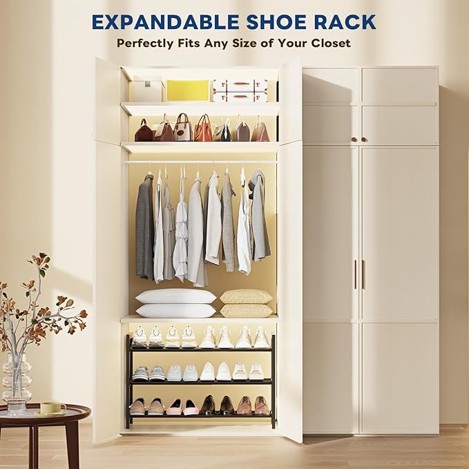 Mavivegue Expandable Shoe Rack for Closet, 3-Tier Shoe Organizer, Adjustable Shoe Rack for Front Door Entrance, Entryway-NeatNest