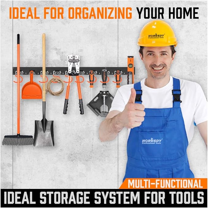 HORUSDY 64 Inch Adjustable Storage System, Wall Mount Tool Organizer, Tool Hangers for Mop and Broom Holder Shovel, Rake, Broom, Mop Holder, Etc-NeatNest