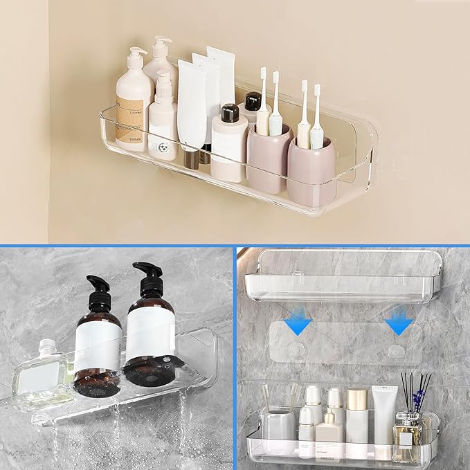 2pc Acrylic Wall Mount Organizer, Adhesive Shelf, Bathroom Shelves for Wall, Self Adhesive Organizer, Shower Caddies, No Drilling Hang Wall,with 3pack Tapes, for Bathroom, Kitchen, Living Room-NeatNest