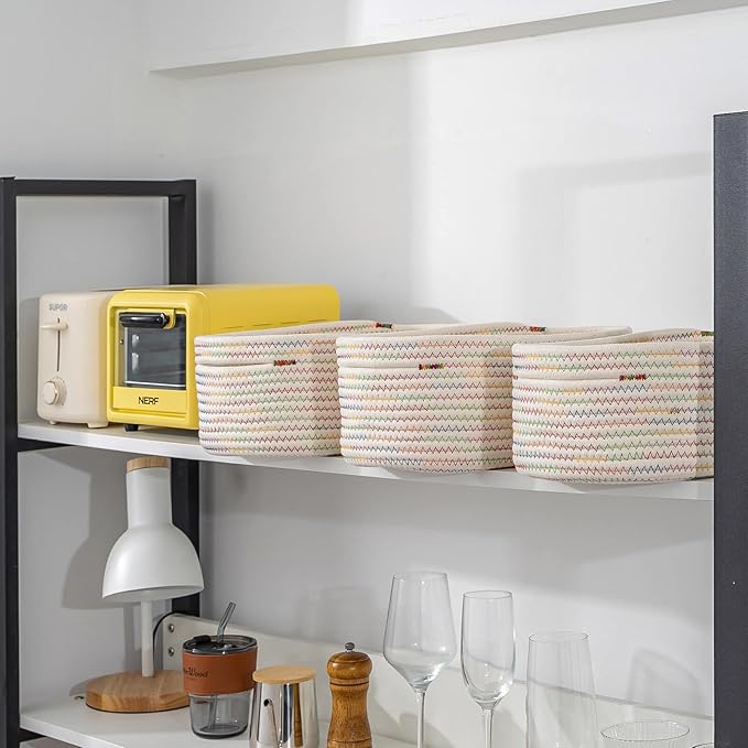 CubesLand Rectangle Woven Cotton Rope Organizer, Small Rainbow Basket for Kids, Baby & Pets' Toys, Shelves Storage-NeatNest