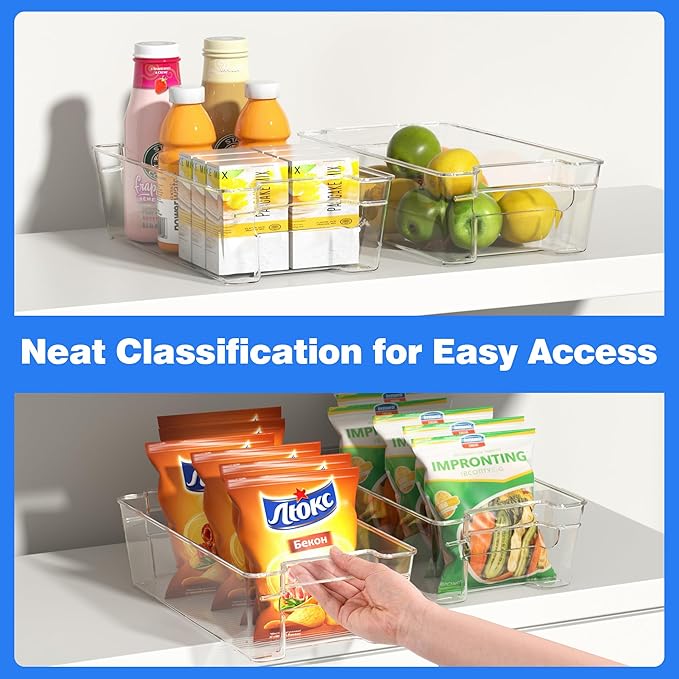 Clear Refrigerator Storage Bins, 8-Piece Set, Stackable Kitchen Organizer Containers for Fridge and Pantry (Clear 8 Pack-12.4"*6.1"*3.4")-NeatNest