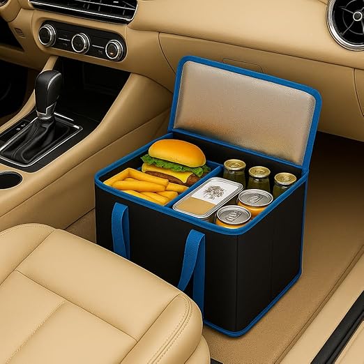 2-Pack Trunk Organizer for Car - Car Organizer, Foldable Trunk organizer for SUVs & Sedans, Sturdy Car Organization for Car Accessories, Tools, Sundries, Black, 2 Compartments insulated picnic basket-NeatNest