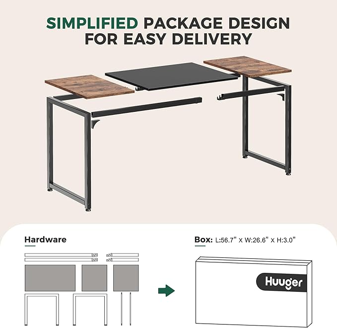 Huuger 78.7 Inch Office Computer Desk with Storage, Writing Work Desk for Home Office, Study, Gaming, Long Simple Desk, Large Legroom, Metal Frame, Rustic Brown and Black-NeatNest