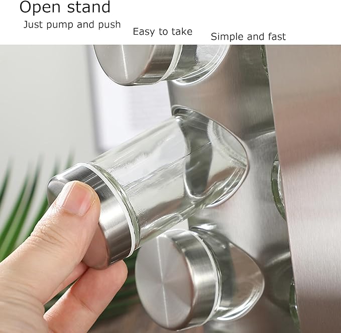 Spice rack-Revolving Spice Rack Set, Kitchen Spice Tower Organizer for Countertop or Cabinet -Desktop Rotating Seasoning Organizer(Stainless Steel) (Silver, 16-Jar)