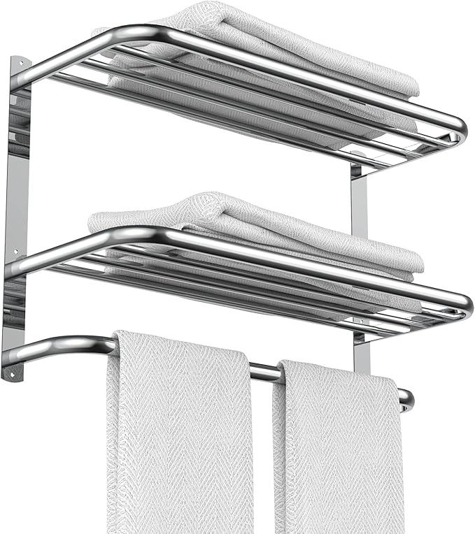 22.8Inch Towel Rack for Bathroom and Lavatory Towel Hanger with Wall Mount Towel Bars 304 Stainless Steel No Drill Tower Holder Shelf (Triple-Layered Towel Rack)