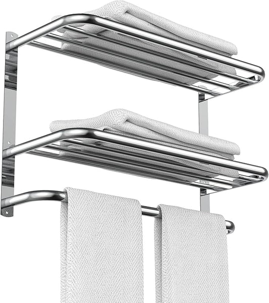22.8Inch Towel Rack for Bathroom and Lavatory Towel Hanger with Wall Mount Towel Bars 304 Stainless Steel No Drill Tower Holder Shelf (Triple-Layered Towel Rack)