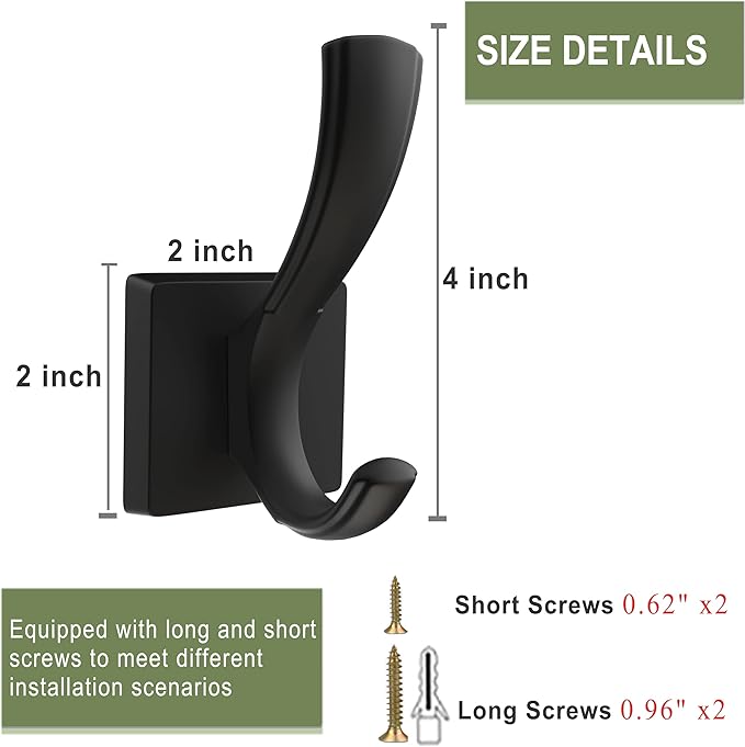 3 Pack Black Towel Hooks, Towels Robe Holder for Bathroom Coat Hooks for Wall Hanging Key Hat Backpack (3 Pack, Black)