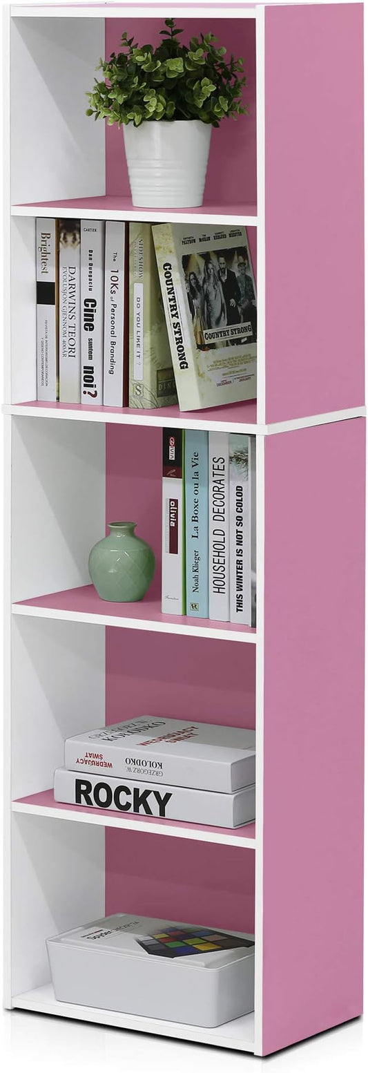 Furinno 5-Tier Reversible Color Open Shelf Bookcase , White/Pink 11055WH/PI-NeatNest
