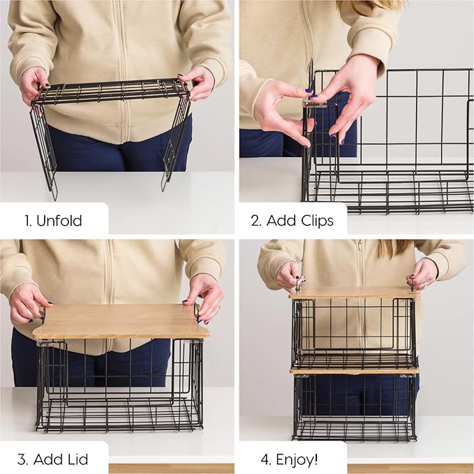 IRIS USA Wire Basket for Pantry Organizers and Storage, 2 Pack, Potato and Onion Storage, Easy Assembly, Stackable Storage Bins, Kitchen Cabinet Bathroom Shelf Organizers for Veggie, Fruit, Snack
